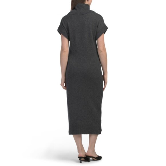 ELIE TAHARI Chalkboard Heather Cashmere Short Sleeve Turtleneck Midi Dress - Picture 2 of 2